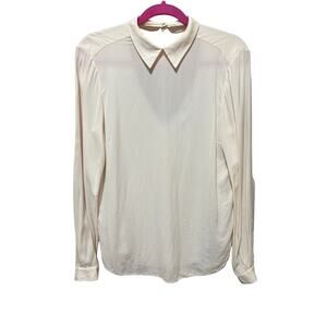 A.L.C. White 100% Silk Collared Long Sleeve Blouse Top | Size Medium